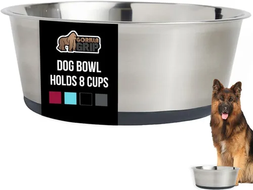 Vista 134 de GORILLA GRIP Juego de 2 cuencos para perros, con capacidad para 8 tazas (64 onzas líquidas), cuenco de metal resistente para alimentos y agua