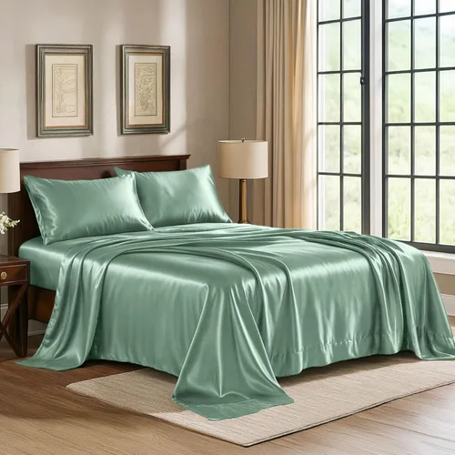 Vista 22 de Pure Bedding Sábanas de satén de lujo para cama individual de hotel, juego de sábanas de microfibra extra suave de 1800, resistente a las arrugas, a