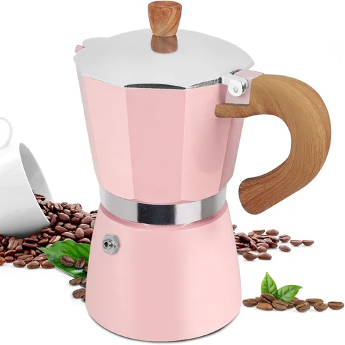 Vista 12 de Moka Pot - Cafetera italiana de aluminio de 15.2 fl oz, cafetera para estufa, cafetera espresso Mocha Pot (negro, 3 tazas)