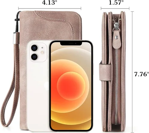 Vista 4 de BOSTANTEN Cartera de cuero genuino para mujer, de gran capacidad, cartera de mano con bloqueo RFID