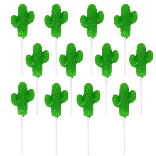 Piruletas de cactus – 12 chupones de dulces de fiesta envueltos individualmente – recuerdos de fiesta de cumpleaños – Suministros de fiesta mexicana