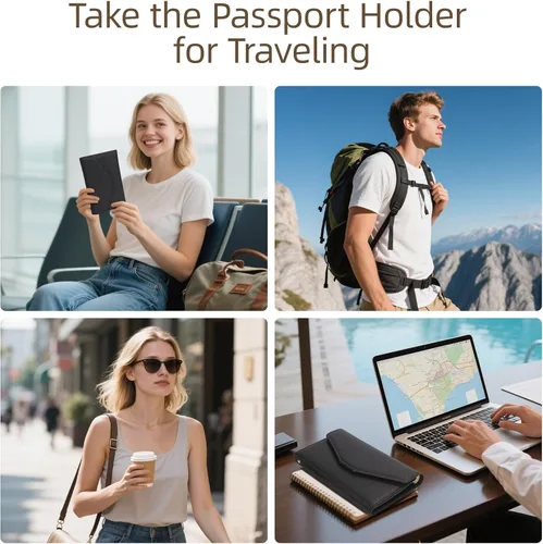 Vista 7 de Zoppen - Billetera de viaje con bloqueo RFID multiusos (Ver.4) Portatarjetas de pasaporte y vacunas, organizador de documentos de tres pliegues