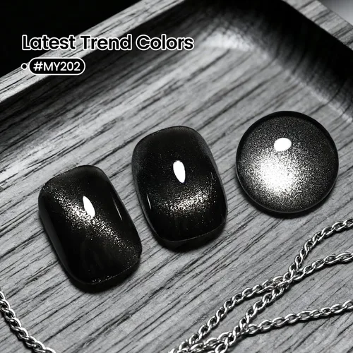 Vista 2 de OpenLive - Esmalte de uñas de ojo de gato negro, 16.5 ml de esmalte de uñas de purpurina reflectante de secado rápido con barra magnética