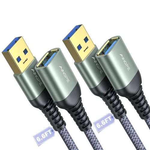 Vista 16 de AINOPE - Pack de 2 cables de extensión USB de alta velocidad USB 3.0, tipo A, macho a hembra. Cable de extensión de material trenzado resistente
