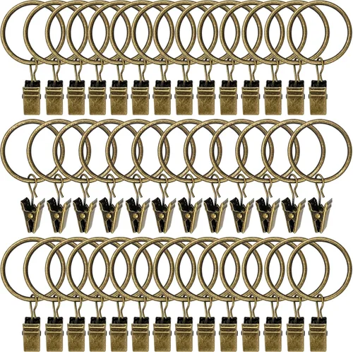 Vista 41 de Paquete de 44 anillos de cortina de metal con clips, clips para cortinas con anillos, anillos de cortina de 1 pulgada de diámetro interior, se