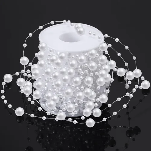 Vista 14 de Pangda Guirnalda de cuentas artificiales de 65.6 pies, cadena de cuentas de plástico, rollo de adornos para manualidades, árbol de Navidad, boda