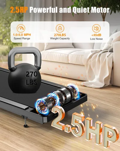 Vista 4 de HCOIW Walking Treadmill Pad with Incline - Portable Under Desk Treadmill, Walking Mat Pad with Handle Bar, 2.5HP Low Noise, 2 in 1 Treadmills for