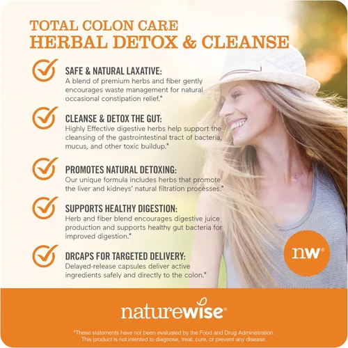 Vista 3 de NatureWise [1] Total Colon Care Herbal Cleanse - Sin OGM - 60 cápsulas [suministro para 60 días] + [1] equilibrio hepático - Cardo mariano, diente