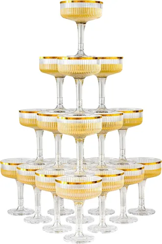 Vista 10 de Paquete de 20 Copas de Champán de Plástico, Copas de Champán de 7oz de Torre de Champán de Plástico Indestructible, Copas de Cóctel de Acrílico