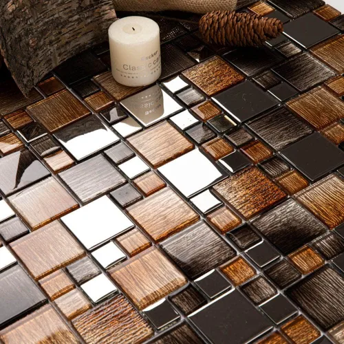 Vista 8 de Azulejo de mosaico de vidrio, azulejos de vidrio para salpicaduras de 12 x 12 pulgadas, marrón con cuadrado plateado para cocina, baño, azulejos