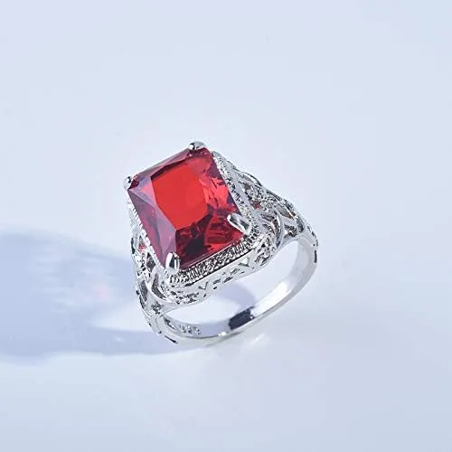 Vista 6 de Elegant Huge Tanzanite 925 Silver Ruby Ring Emerald-Cut AAA CZ Engagement Ring Red Oversized Rectangular 3A Zircon Engagement Ring for Women