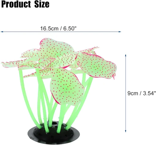 Vista 4 de VOCOSTE Coral de hongo de acuario de silicona suave, coral artificial acuático fluorescente para decoración de peceras, verde