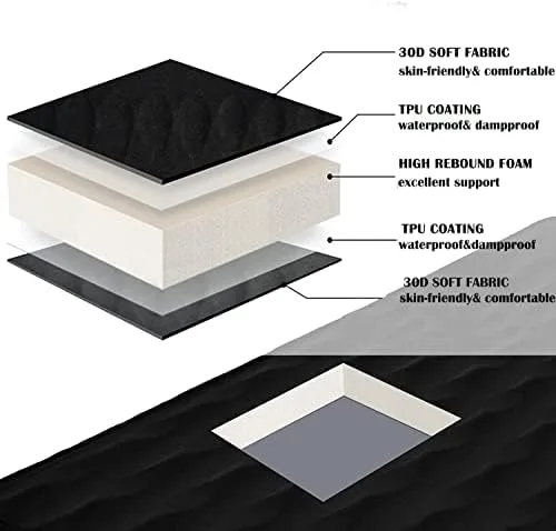 Vista 7 de KingCamp Almohadilla de dormir autoinflable para campamento, colchón ultra grueso, doble de espuma individual, tapete de aire de alto valor R