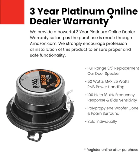 Vista 2 de BOSS Audio Systems BRS35 - Altavoz de reemplazo para puerta de coche de 3.5 pulgadas, 50 vatios máximo, se vende individualmente