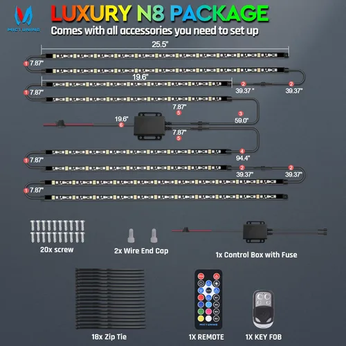 Vista 8 de MICTUNING N8 RGB+IC Underglow Kit de Iluminación LED para Camión con Control Remoto y Llavero de Doble Control, Tira de Acento de Neón Exterior