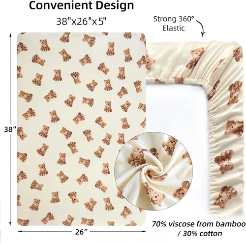 Vista 3 de LifeTree Sábanas de cuna unisex para bebé, sábanas bajeras de muselina para cuna, 70% viscosa de bambú y 30% algodón, se adapta a minicuna y paquete