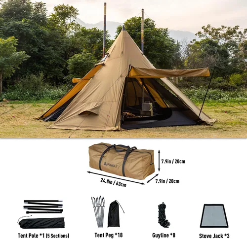 Vista 2 de POMOLY Tipi Tent Camping Hot Tents, Bromance 70 Pyramid with 3 Stove Jacks for 2-4 Person Hiking Hunting