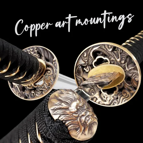 Vista 4 de Katana，Hand-Forged Katana Sword，Razor-Sharp 1095 & T10 Damascus Steel Blade, Full-Tang Structure for Martial Arts Practice, Collector's Display