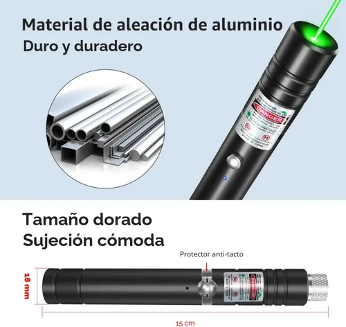 Vista 5 de [Profesional] Puntero láser verde recargable de alta potencia de luz láser de haz verde Alcance de larga distancia para pantallas de TV/LED/LCD
