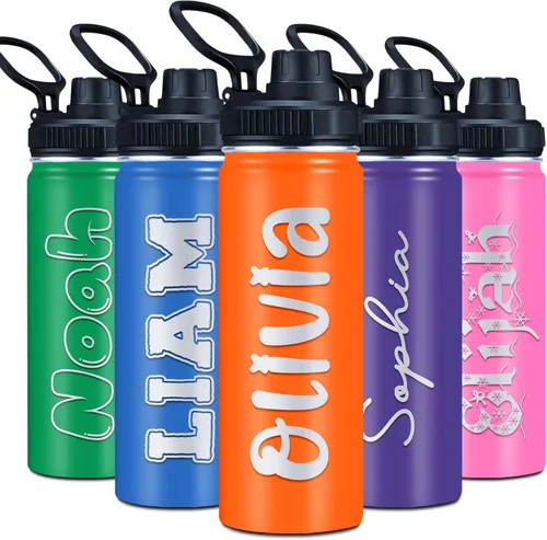 Vista 8 de Botellas de agua personalizadas para niños, 18 onzas, 32 onzas, botella de agua aislada con nombre personalizado, botella de agua reutilizable