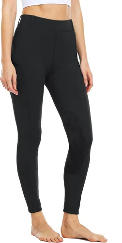 Vista 2 de Willit Mallas de equitación para mujer, pantalones de equitación ecuestre, mallas de escuela con bolsillos con cremallera