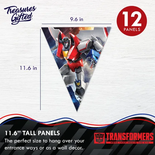 Vista 2 de Paquete de 2 banderines de cumpleaños con licencia oficial de Transformers, suministros para fiestas de Transformers