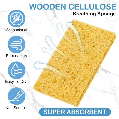Vista 2 de Zhengmy 90 Pieces Sponges Bulk Sponges Kitchen Compressed Sponge Natural Dish Sponge Compressed Wood Pulp Cleaning Without Scratching for Kitchen