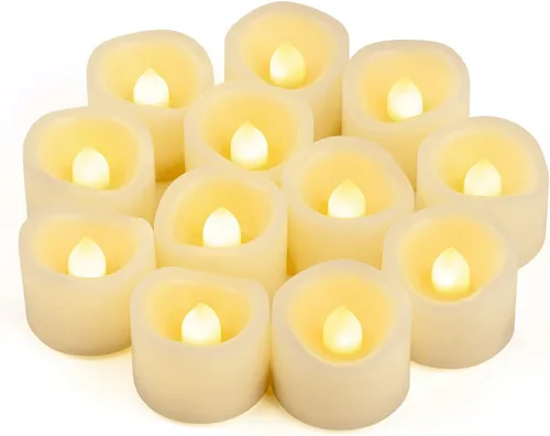 CANDLE IDEA 12 velas votivas LED parpadeantes sin llama a granel que funcionan con pilas/eléctricas, luces LED parpadeantes para té, velas falsas a