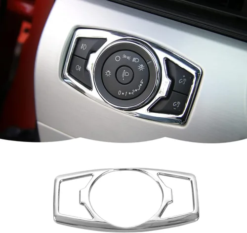 Vista 8 de RT-TCZ Cubierta del botón del interruptor de los faros para Ford F150 y Mustang 2015-2022 (grano de fibra de carbono)