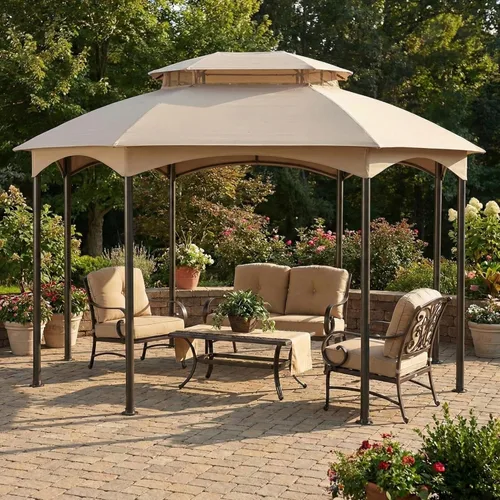 Vista 2 de Garden Winds Cubierta superior reforzada RipLock 350 de repuesto compatible con Manhattan 10' x 12' Gazebo Modelo L-GZ1138PST - Beige