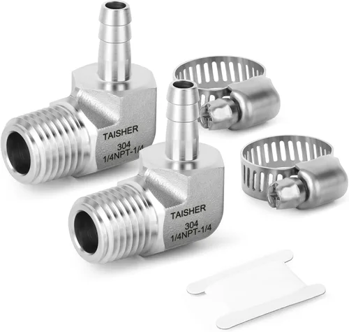 Vista 24 de TAISHER 1 PIEZA Accesorio de Manguera Codo de Acero Inoxidable 304 de 90 Grados - Púa de 1" x Púa de 1" para Combustible/Aire/Líquido/Gas con 2