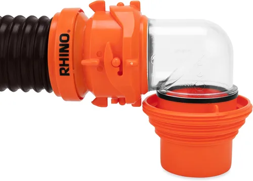 Vista 4 de Camco RhinoFLEX Kit de manguera para tanque totalizador de 3 pies - Incluye codo transparente de 90 grados, manguera de drenaje y 2 tapas