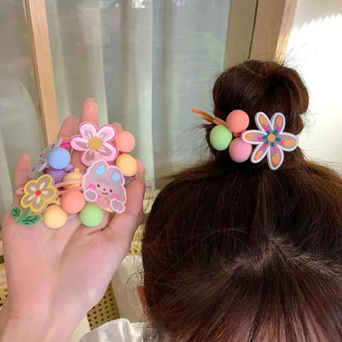 Vista 7 de 20 ligas elásticas para el pelo de bebé, encantadores conejosmariposasflores, coleteros para el cabello con tres bolas para coleta para accesorios