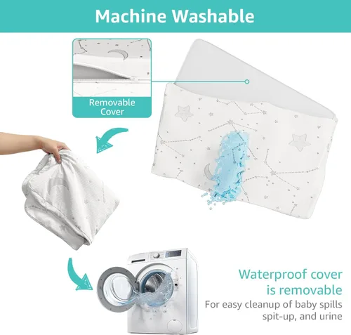 Vista 5 de YENING Cubrecolchón transpirable de 38 x 26 pulgadas, impermeable, para Pack N Play, con correa