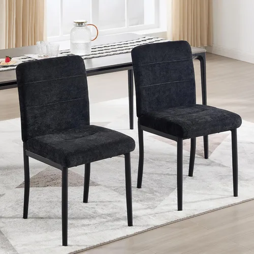 Vista 19 de Silla de comedor moderna tapizada de tela sin brazos con patas de metal, pies ajustables para comedor y cocina