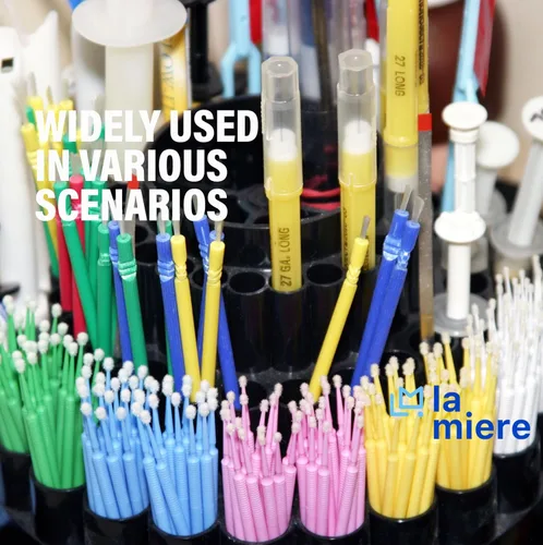 Vista 4 de LA MIERE 400 piezas de cepillos dentales con micro aplicadores finos, microhisopos cilíndricos desechables de 1mm, negros