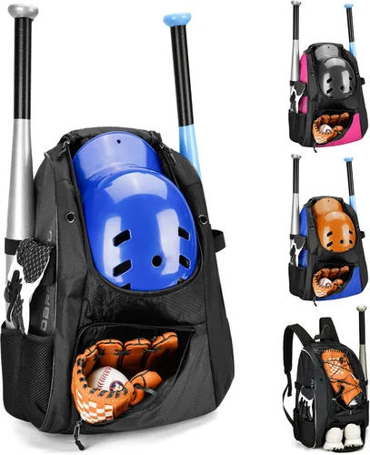 DAREKUKU Mochila de béisbol juvenil, bolsa de sóftbol para niños y niñas, equipo y equipo transpirable de T-Ball y béisbol Negro