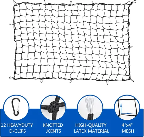 Vista 3 de Amiss Red de carga para camión de 4 x 6 pies que se estira a 8 x 12 pies, red de carga para portaequipajes para camionetas, SUV, red elástica