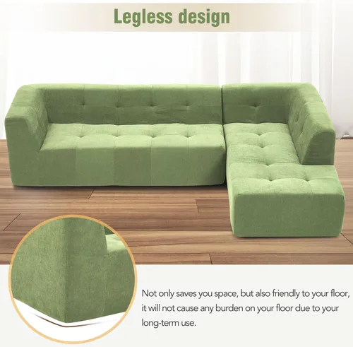 Vista 95 de Sofá modular en forma de L de 100.7 pulgadas con otomana extraíble, modernos sofás de 3 plazas con dos reposabrazos y patas de metal, cómoda tela