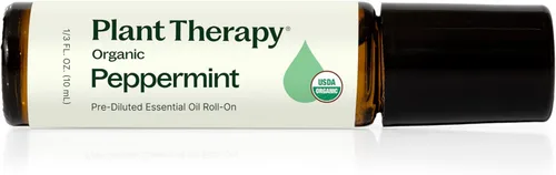 Plant Therapy Aceite esencial de menta orgánica de 10 mL (1/3 oz), 100% puro, prediluido en roll-on, aromaterapia orgánica certificada por USDA,