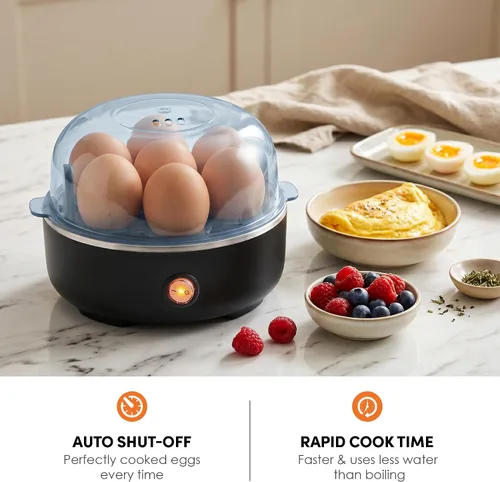 Vista 3 de Elite Gourmet - Cocina eléctrica para huevos de 7 huevos, apagado Negro clásico