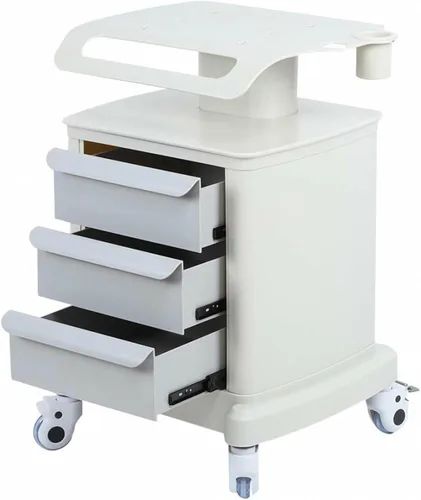 Vista 5 de Carrito rodante de belleza de 3 capas, equipo móvil de salón de spa, carrito de instrumentos, soporte multiusos blanco para máquinas de spa
