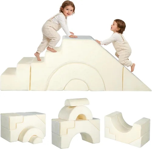 Vista 9 de MeMoreCool - Sofá modular para niños, sofá de espuma con diseño de tobogán y escalera, sofá convertible para niños para sala de juegos, mueble