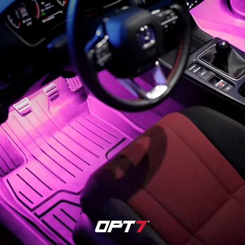 Vista 9 de OPT7 Aura Pro 4 piezas Tiras de luz LED dobles para interior de auto con APP y control remoto, modo multicolor, kit de iluminación de acento de neón