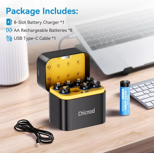 Vista 7 de Baterías de litio AA recargables con cargador USB-C rápido, paquete de 8 unidades de 4255 mWh 1.5V de voltaje constante para cámara Blink al aire
