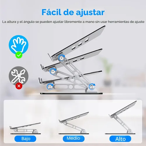 Vista 3 de Soporte para Laptop de Escritorio, Elevador de Laptop Ajustable, Soporte de Computadora de Metal Plegable Portátil, Soporte de Notebook