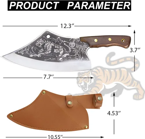 Vista 2 de Cuchilla de corte de carne, cuchillos de deshuesado de cocina vikingos de estilo japonés con funda, hoja curva de deshuesado de carnicero forjado