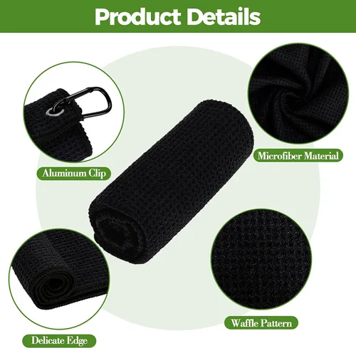 Vista 2 de Toallas de Golf Atractivas, Toallas de Microfibra con Patrón Gofre - Cepillo de Palos de Golf con Limpieza (2 Toalla Negra + Cepillo Negro)