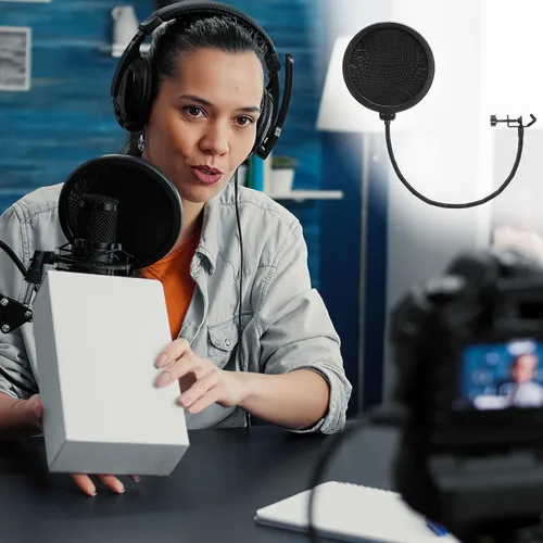 Vista 6 de Sherr Soporte de micrófono de trípode de 2 piezas, altura ajustable, con clip de micrófono y parabrisas para transmisión en vivo, canto, actuación