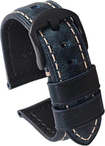 Carty Mens Oil Wax Calfskin Handmade Leather Watch Band 20mm 22mm 24mm Watch Straps Black Brown Blue Vintage